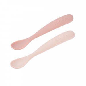 Lot de 2 cuillères silicone 1er âge avec boîte de transport barbe à papa et guimauve Beaba