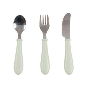 Set de 3 couverts bébé en inox vert de gris Beaba