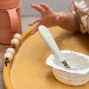 Set de 3 couverts bébé en inox vert de gris Beaba