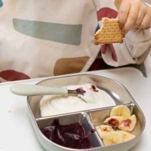 Set de 3 couverts bébé en inox vert de gris Beaba