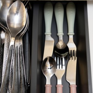 Set de 3 couverts bébé en inox barbe à papa Beaba