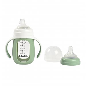 Biberon d'apprentissage en verre 2 en 1 - 210 ml - vert sauge Beaba