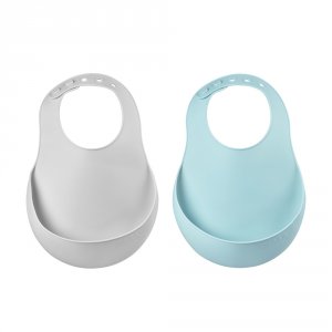 Lot de 2 bavoirs en silicone light mist et airy green Beaba