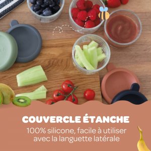 Robot babycook express bleu baltique + bavoir à manches évolutif et 2 en 1 - playful + portion verre terracotta 150ml Beaba