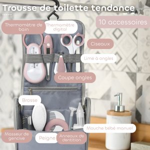 Trousse de toilette nomade 10 accessoires vieux rose Beaba