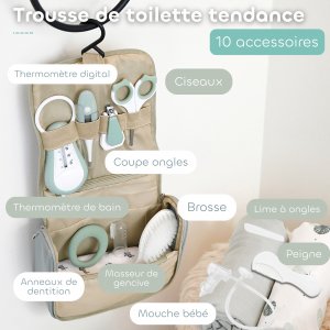 Trousse de toilette nomade 10 accessoires vert sauge Beaba