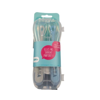 Lot de 2 cuillères 1er âge silicone avec boîte de transport windy blue