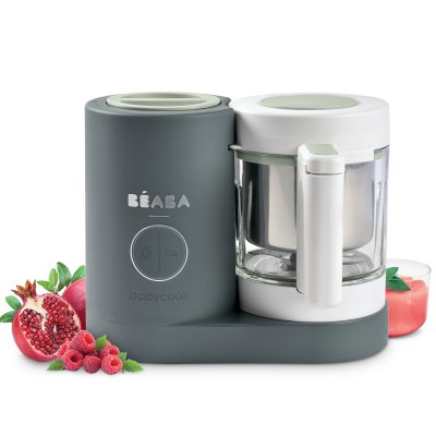 Robot babycook neo gris mineral + lot de 2 pré-cuillères en silicone - sage green/velvet grey + bol silicone ventouse - green
