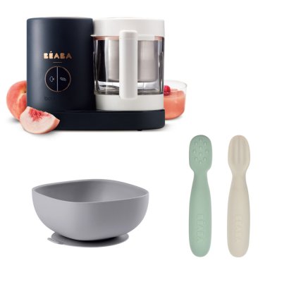 Robot babycook neo night blue + lot de 2 pré-cuillères en silicone - sage green/velvet grey + bol silicone ventouse - grey