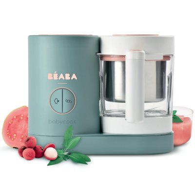 Robot babycook neo eucalyptus + bavoir à manches évolutif et 2 en 1 - sage green + coffret repas verre eucalyptus