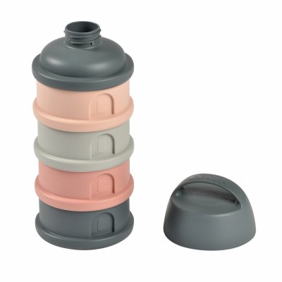 Boîte doseuse de lait empilable 4 compartiments mineral grey et pink