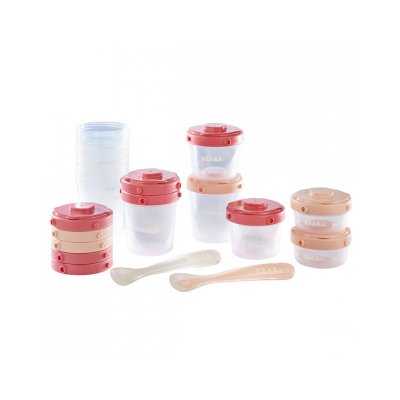 BEABA Pack 1er repas set portions clip + cuillères 1er âge pink 