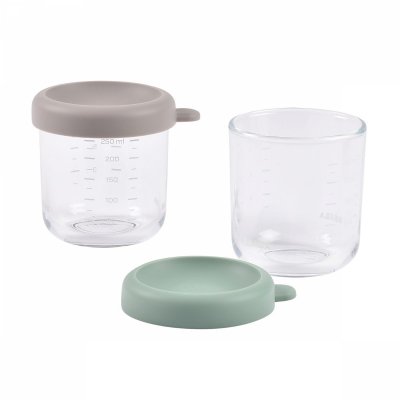Lot de 2 pots de conservation verre 250 ml sage green/gazelle