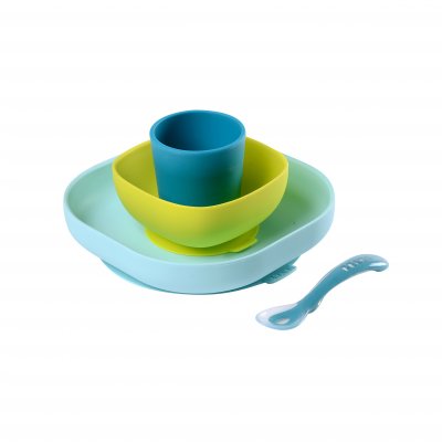 Coffret repas vaisselle silicone 4 pièces blue