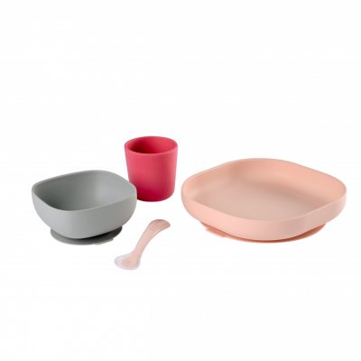 Coffret repas vaisselle silicone 4 pièces pink