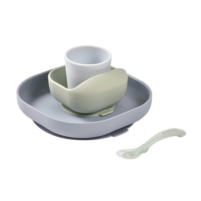 Coffret repas bébé en silicone 4 pièces galet