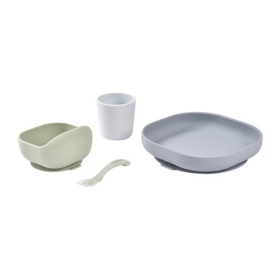 Coffret repas bébé en silicone 4 pièces galet