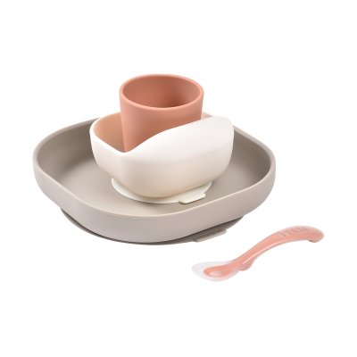 Coffret repas bébé en silicone 4 pièces terracotta et gazelle