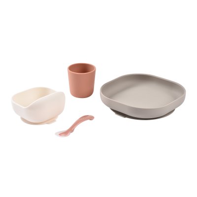 Coffret repas bébé en silicone 4 pièces terracotta et gazelle