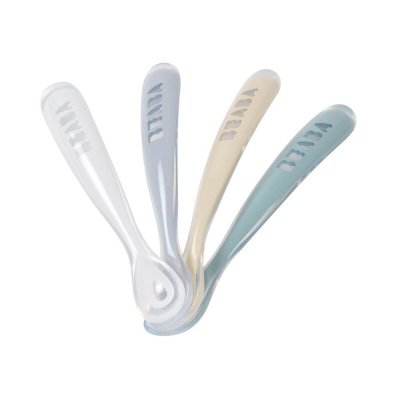 Lot de 4 cuillères bébé 1er âge silicone galet
