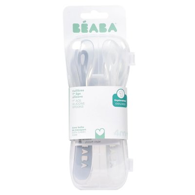 Lot de 2 cuillères bébé 1er âge silicone avec boîte galet et bleu nuage