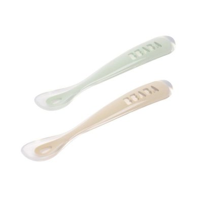 Lot de 2 cuillères bébé 1er âge silicone avec boîte argile