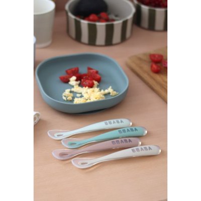 Lot de 4 cuillères bébé 1er âge silicone natural