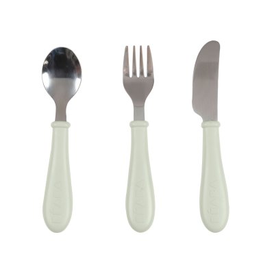 Set de 3 couverts bébé en inox vert de gris