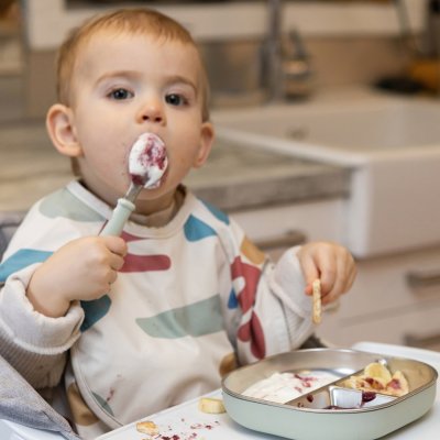 Set de 3 couverts bébé en inox vert de gris