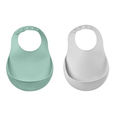 BEABA Lot de 2 bavoirs en silicone light mist et sage green