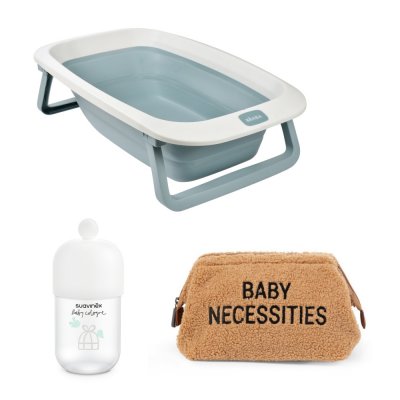 Baignoire eazy pop camélé'o - bleu baltique + baby cologne 100ml + trousse baby necessities teddy beige