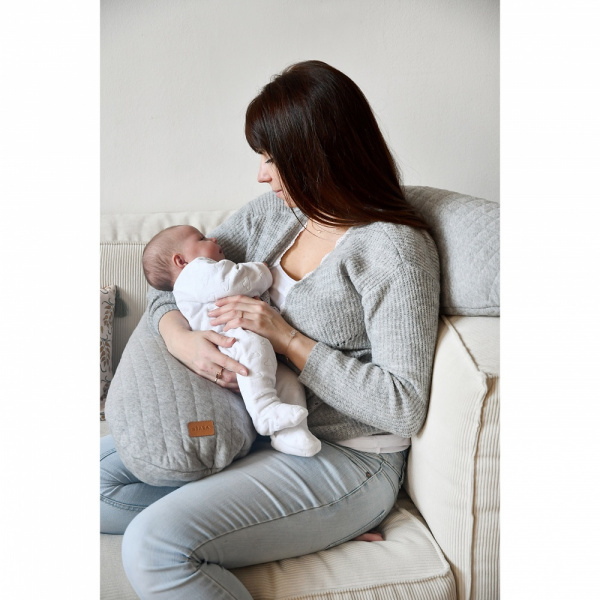 Coussin d’allaitement big flopsy fleur de coton gris chiné Beaba