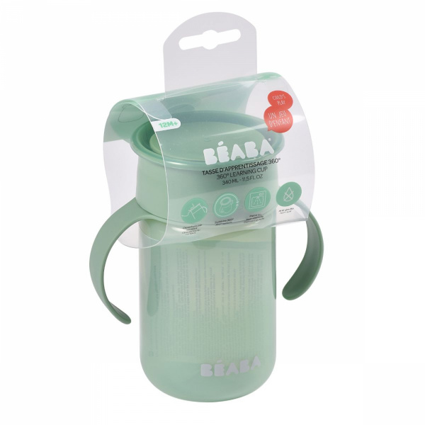 Valise avec l'assise de voyage + trousse de toilette nomade 9 accessoires vert sauge + tasse d'apprentissage 360° sage green - beaba Beaba