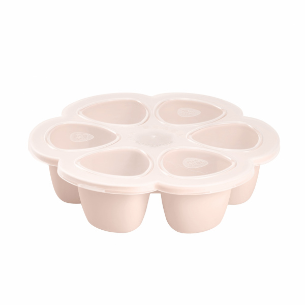 Set repas silicone 2 pièces compartimenté + tasse paille inox 250 ml + multiportions silicone 6 x 90 ml old pink Beaba