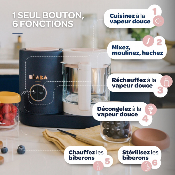 Robot babycook neo night blue + multiportions silicone 6 x 150 ml windy blue + coffret repas silicone 4 pièces - night blue Beaba