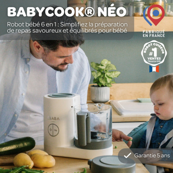 Robot babycook neo grey/white + lot de 2 pré-cuillères en silicone - terracotta/velvet grey + bol silicone ventouse - grey Beaba
