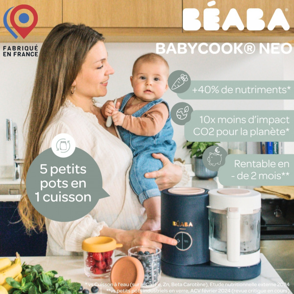 Robot babycook neo night blue + lot de 2 pré-cuillères en silicone - sage green/velvet grey + bol silicone ventouse - grey Beaba