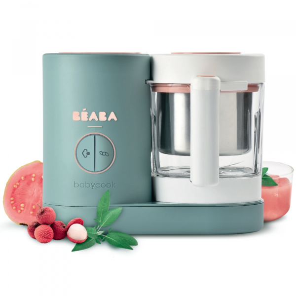 Robot babycook neo eucalyptus + lot de 2 pré-cuillères en silicone - sage green/velvet grey + bol silicone ventouse - green Beaba