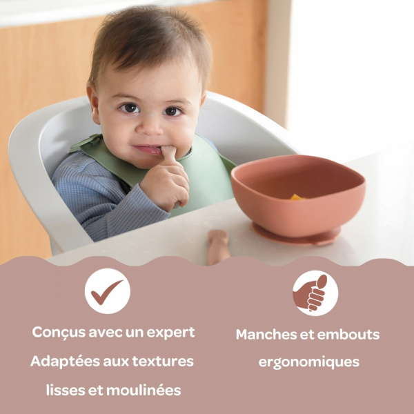 Lot de 2 pré-cuillères en silicone - pralin/argile Beaba