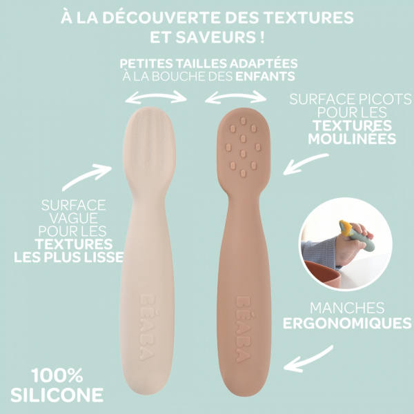 Lot de 2 pré-cuillères en silicone - pralin/argile Beaba