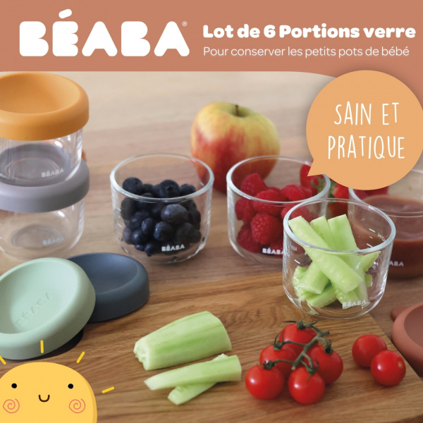 Coffret 6 portions verre 150ml conservation repas bébé sunrise Beaba