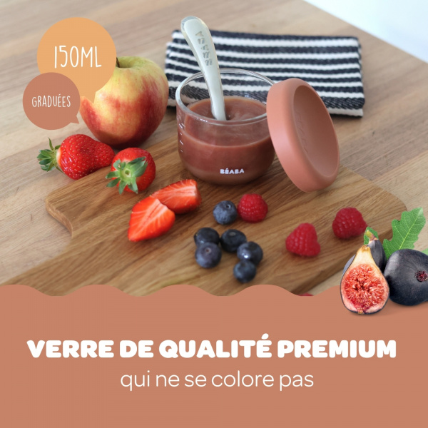 Coffret de 2 portions verre 150ml conservation repas bébé mineral/vert sauge Beaba