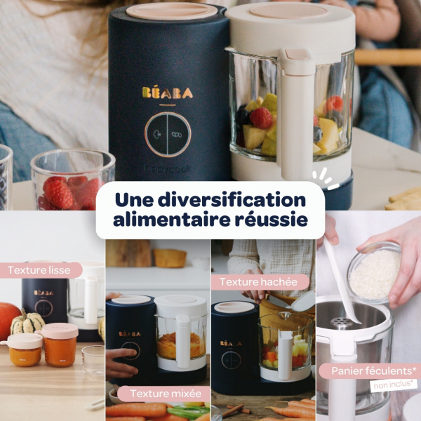 Robot babycook neo night blue + bavoir à manches évolutif et 2 en 1 - playful + coffret repas verre jungle Beaba