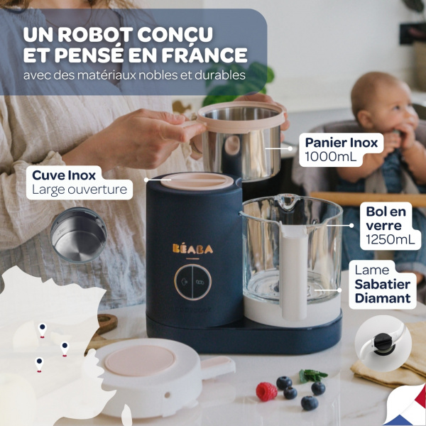 Robot babycook neo night blue + bavoir à manches évolutif et 2 en 1 - playful + coffret repas verre jungle Beaba