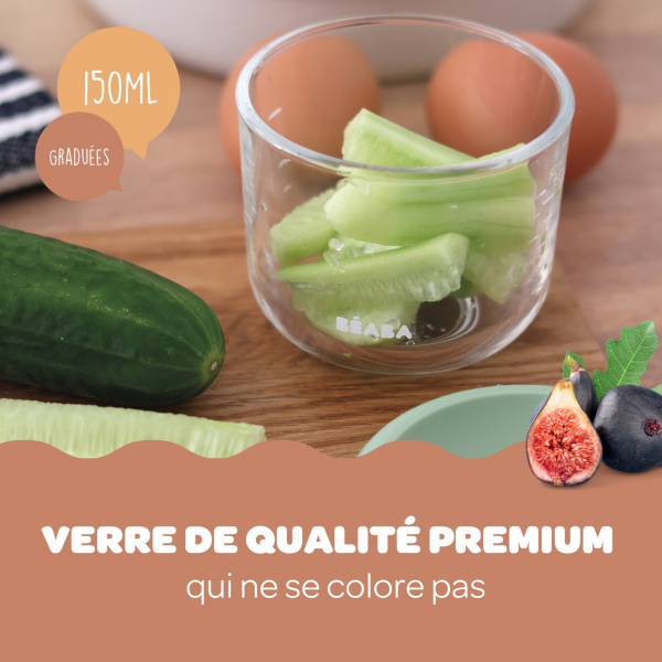 Robot babycook express -vert sauge + bavoir à manches évolutif et 2 en 1 - sage green + portion verre vert sauge 150ml Beaba