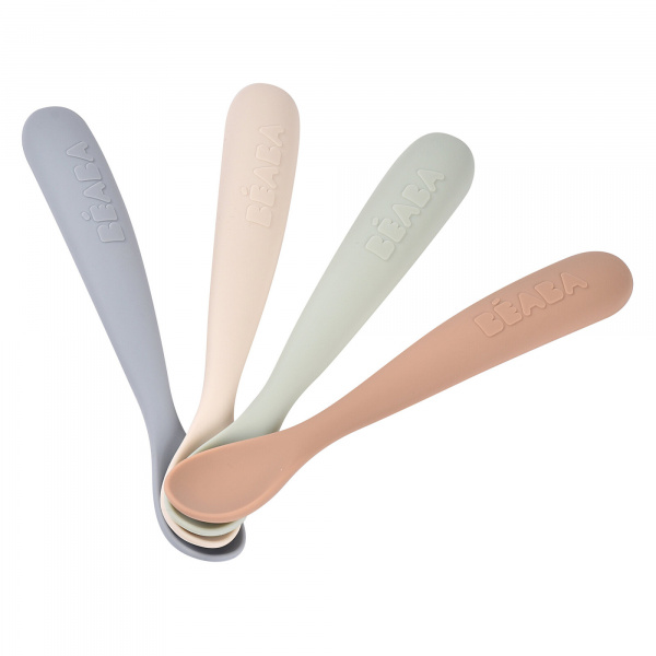 Lot de 4 cuillères bébé 1er âge silicone natural Beaba