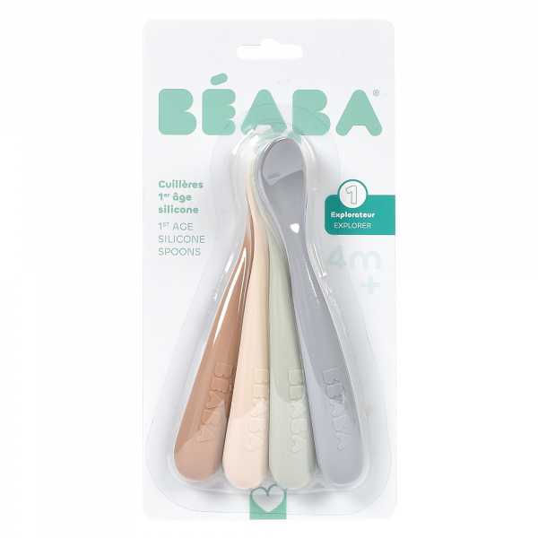 Lot de 4 cuillères bébé 1er âge silicone natural Beaba
