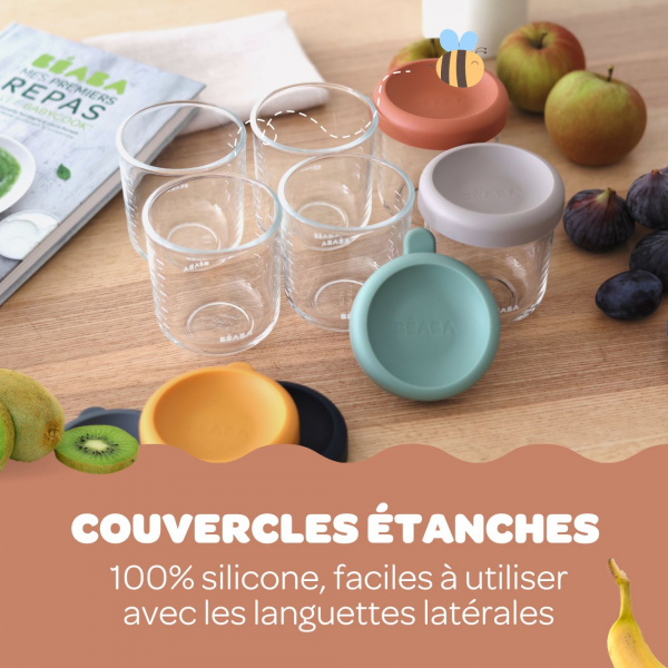 Lot de 2 pots de conservation verre 250 ml sage green/gazelle Beaba