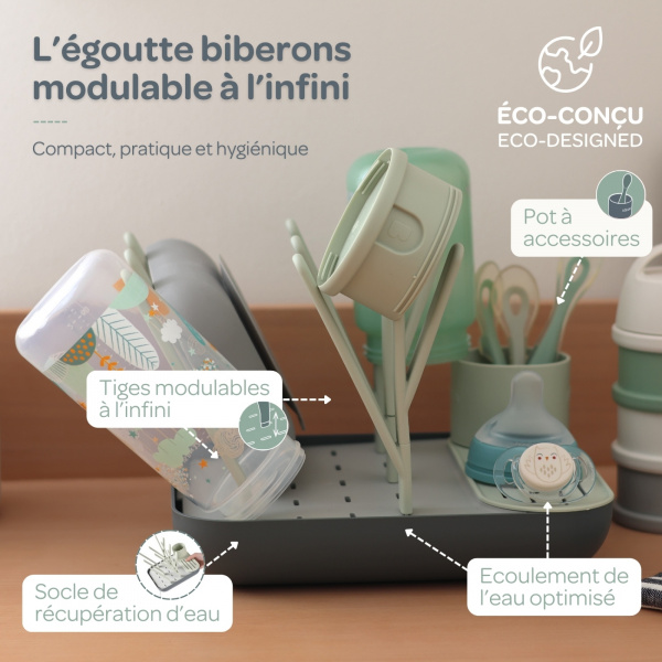 Égoutte biberons forêt vert de gris et gris minéral Beaba