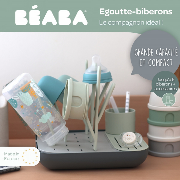 Égoutte biberons forêt vert de gris et gris minéral Beaba